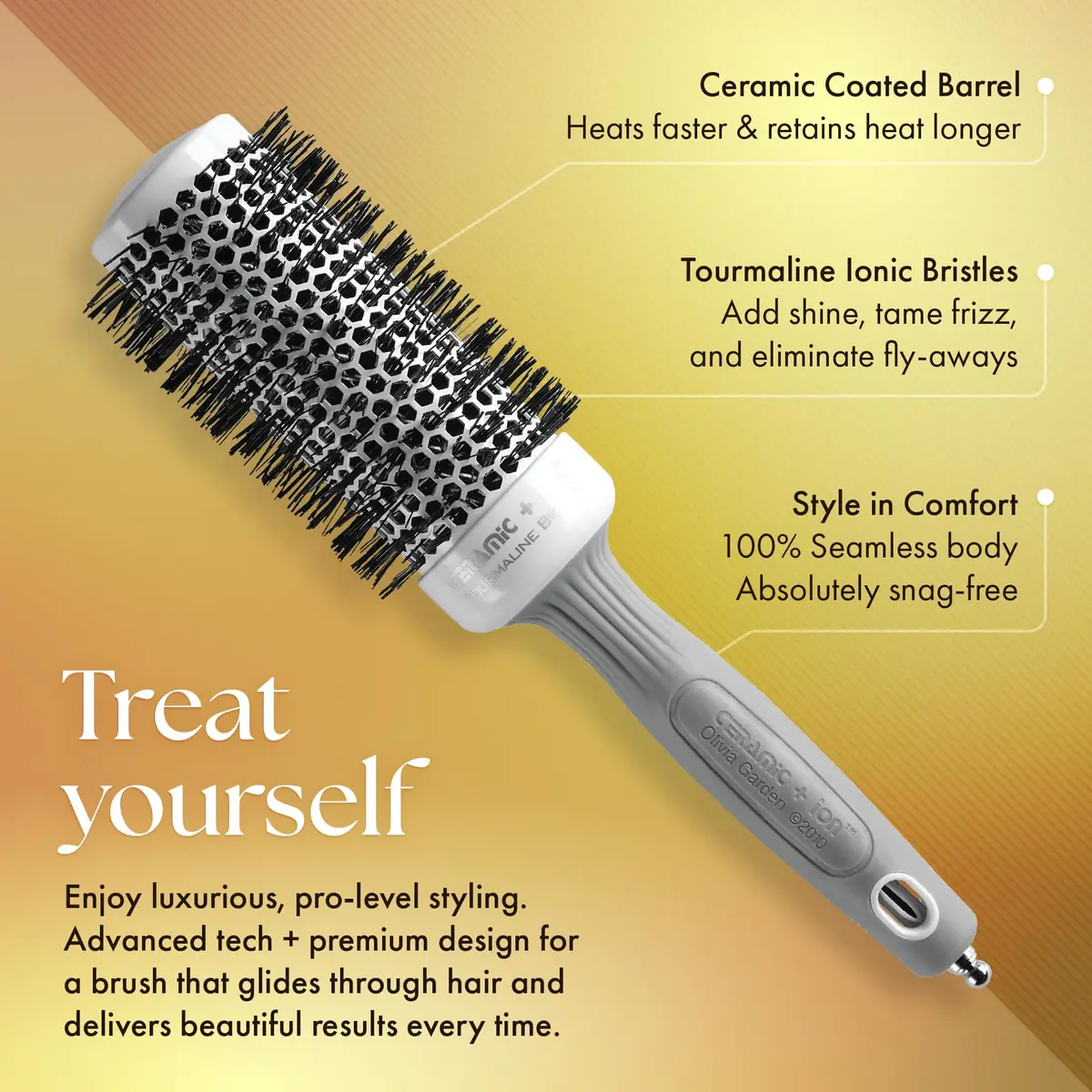 Olivia Garden Ceramic + Ion Round Thermal Hair Brush 1.75" (4.4cm) Barrel | Professional Blowout Brush for Normal to Thick Hair - view 3