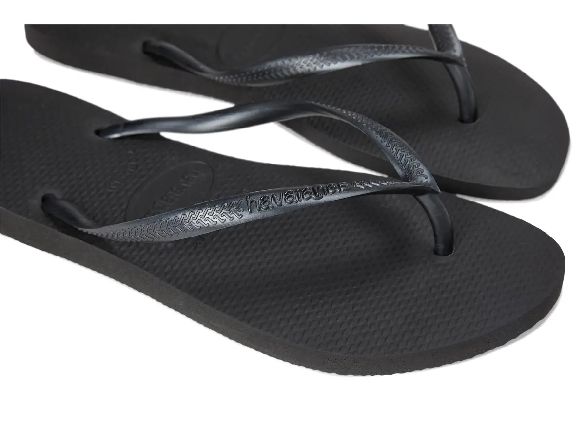 Havaianas Women's Slim Flip Flops Sandals - Black, 7/8 | Cushioned rice pattern sole for summer comfort - view 7