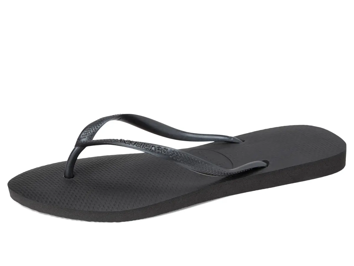 Havaianas Women's Slim Flip Flops Sandals - Black, 7/8 | Cushioned rice pattern sole for summer comfort - view 8