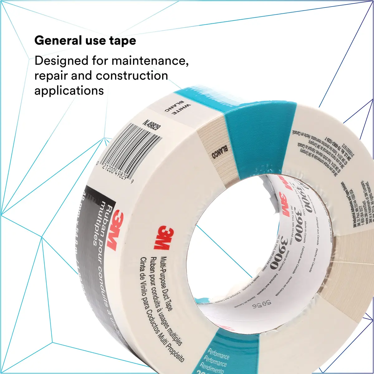 3M Multi-Purpose Duct Tape 3900 White 48mm (1.89in) x 54.8m (60yd) | Water Resistant Adhesive Tape - view 2