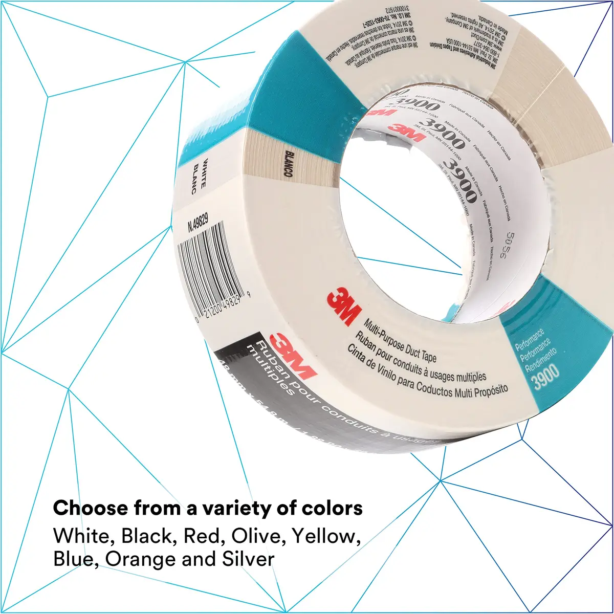 3M Multi-Purpose Duct Tape 3900 White 48mm (1.89in) x 54.8m (60yd) | Water Resistant Adhesive Tape - view 3