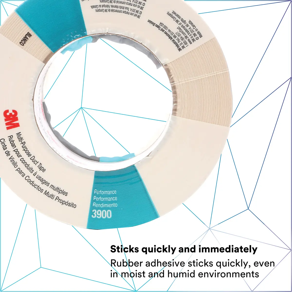 3M Multi-Purpose Duct Tape 3900 White 48mm (1.89in) x 54.8m (60yd) | Water Resistant Adhesive Tape - view 4