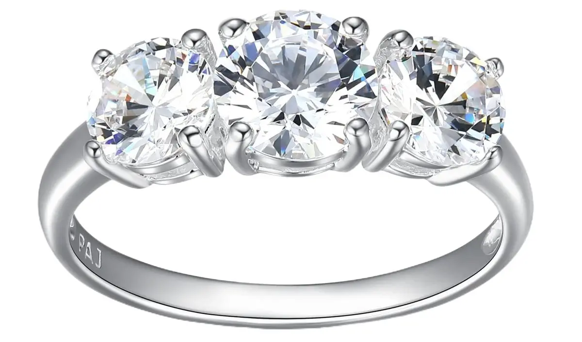 Morgan & Paige Silver Three Stone Round Cut White CZ Engagement Ring Size 8 | Elegant, Hypoallergenic Sterling Silver - main product image