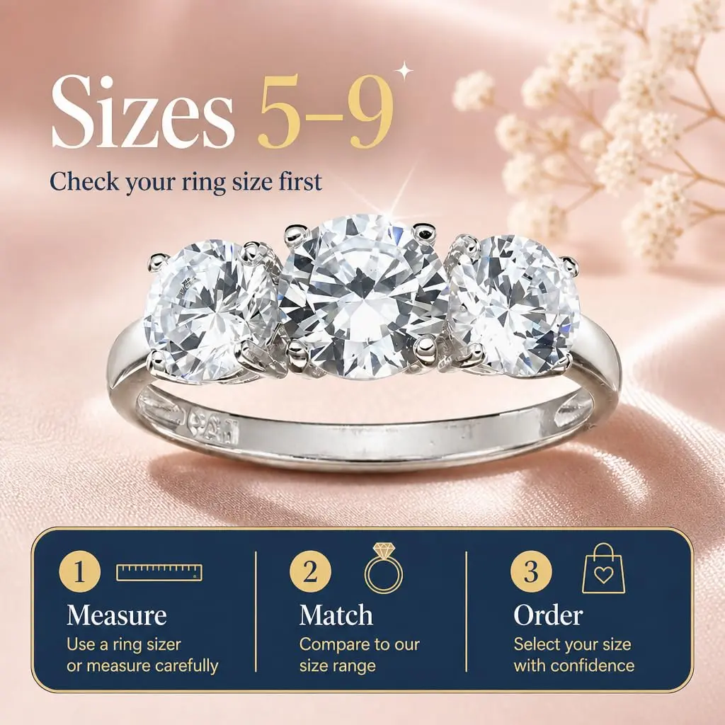 Morgan & Paige Silver Three Stone Round Cut White CZ Engagement Ring Size 8 | Elegant, Hypoallergenic Sterling Silver - view 6