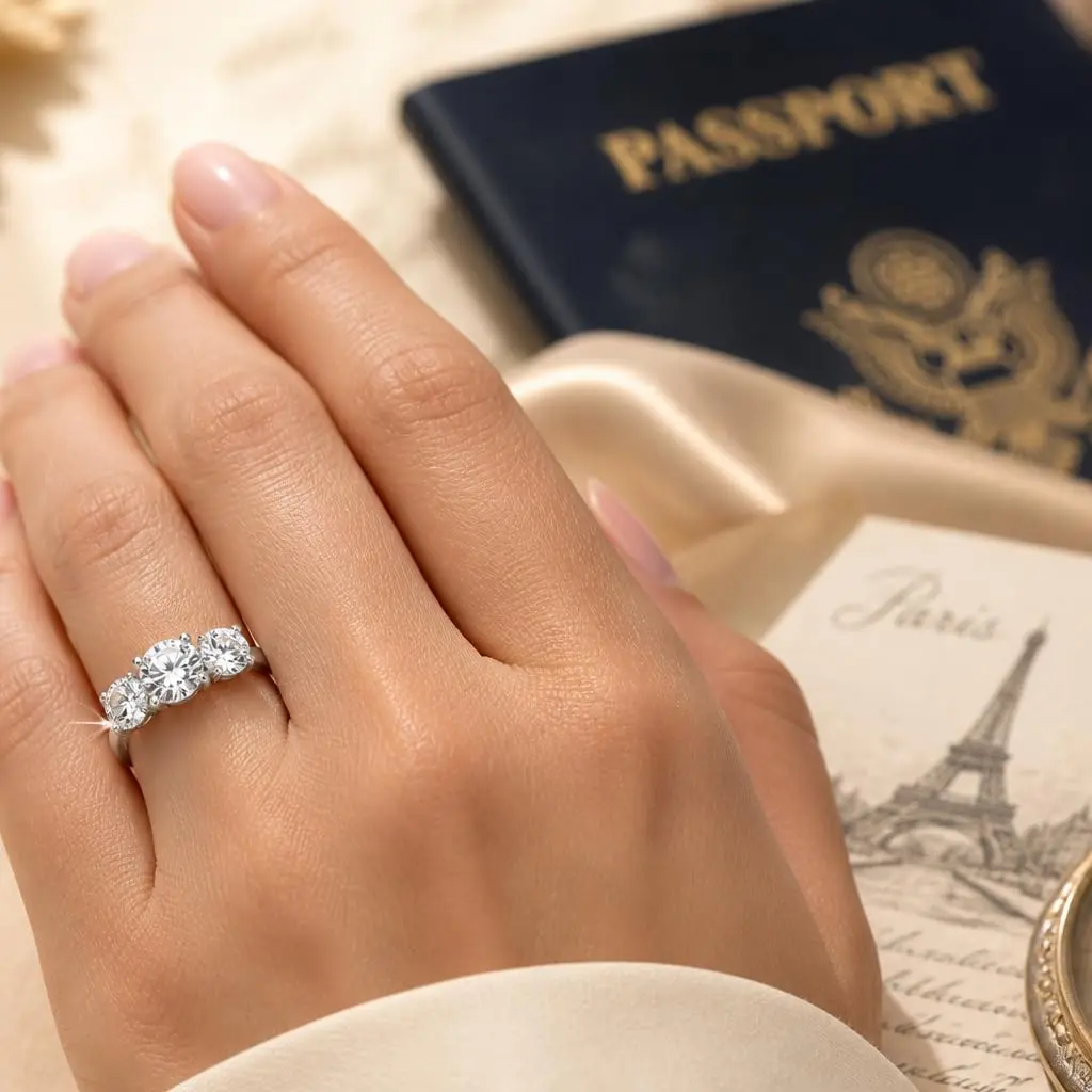 Morgan & Paige Silver Three Stone Round Cut White CZ Engagement Ring Size 8 | Elegant, Hypoallergenic Sterling Silver - view 3