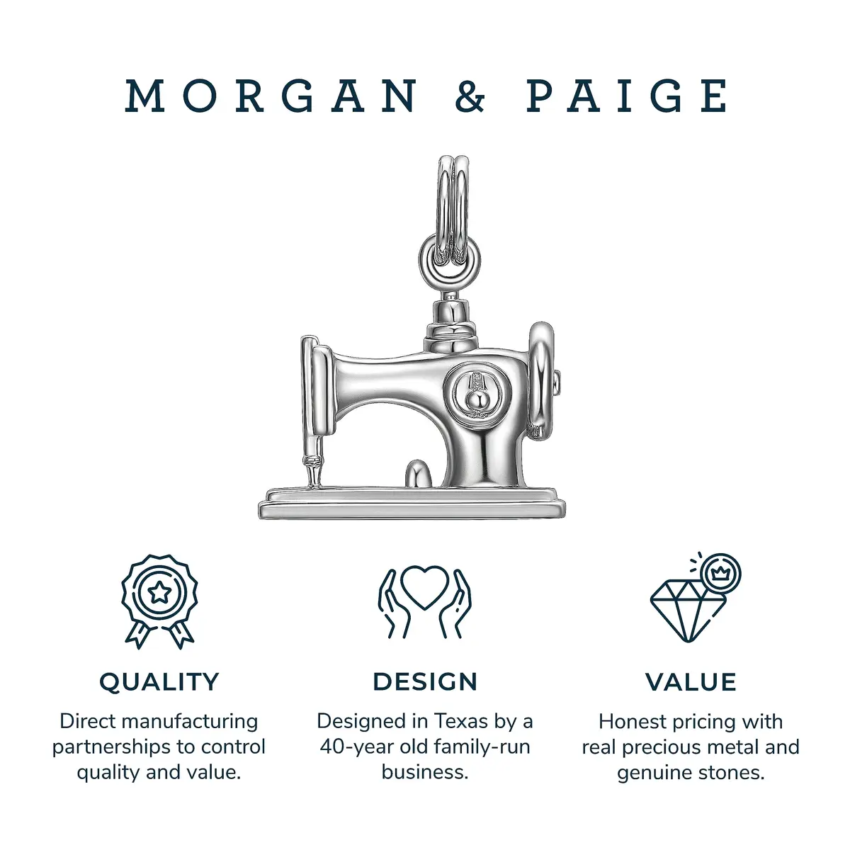 Morgan & Paige Silver Rhodium Plated Sewing Machine Charm | Feminine & Durable (70-120 chars) - view 5