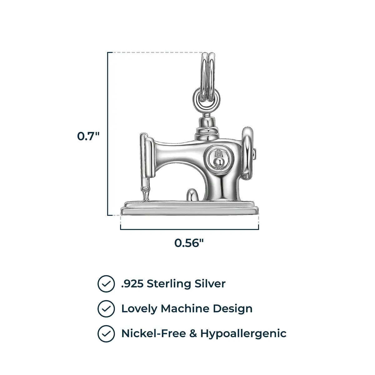 Morgan & Paige Silver Rhodium Plated Sewing Machine Charm | Feminine & Durable (70-120 chars) - view 3