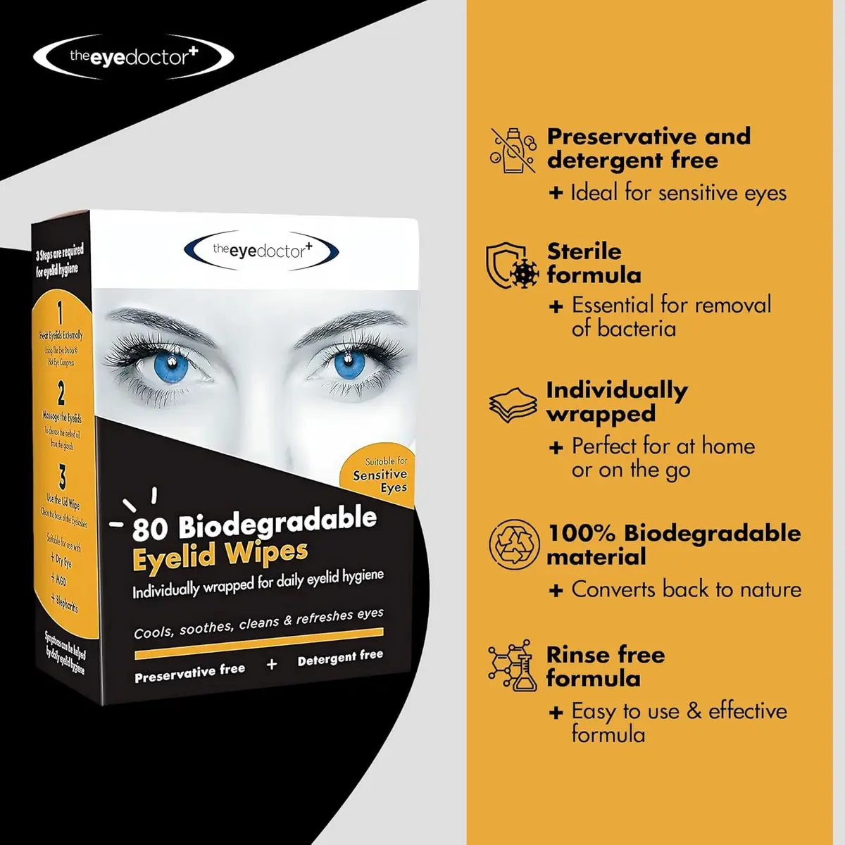 The Eye Doctor Biodegradable Eyelid Wipes 80 Count | Gentle Daily Lid Care for Sensitive Eyes - view 7