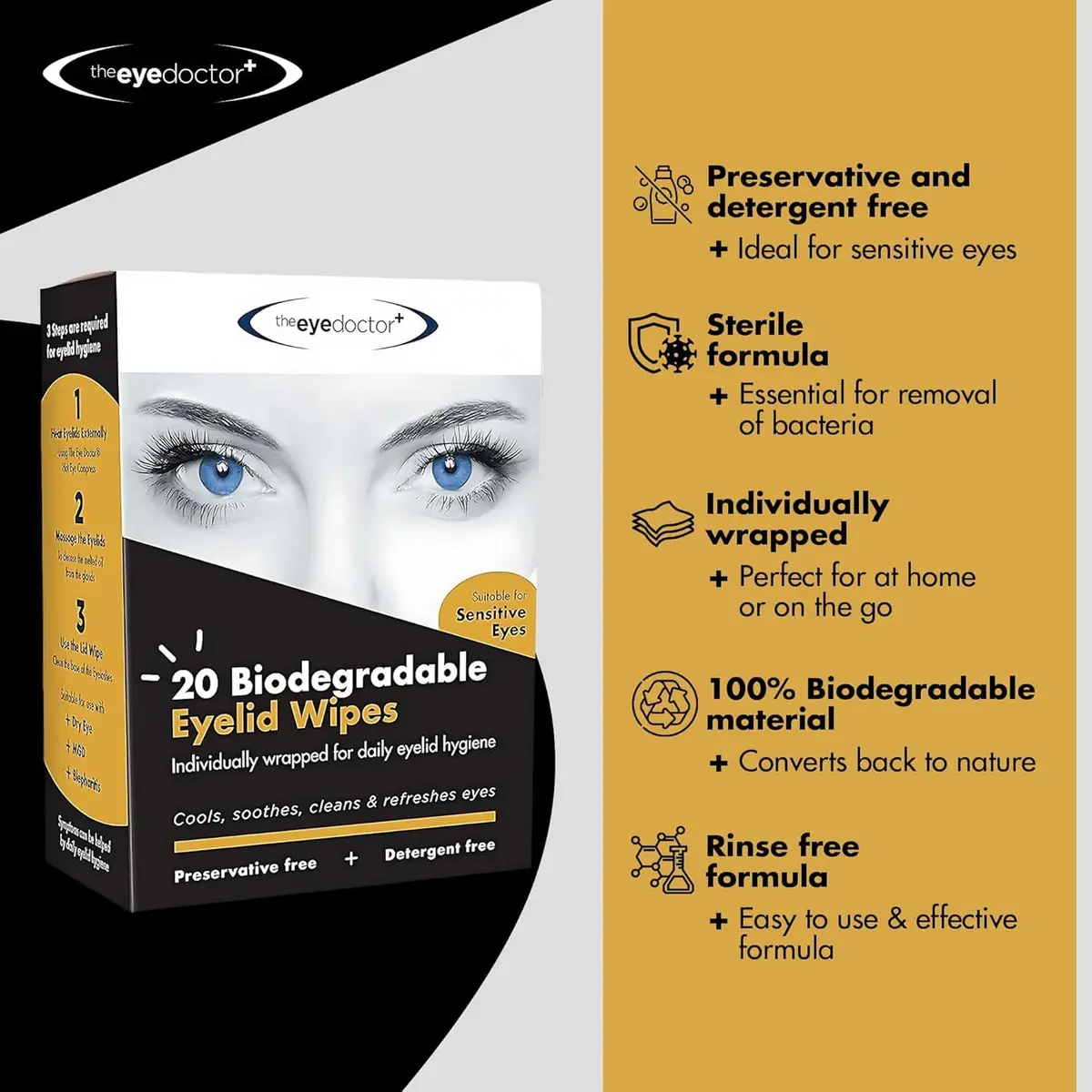 The Eye Doctor Biodegradable Eyelid Wipes 80 Count | Gentle Daily Lid Care for Sensitive Eyes - view 2