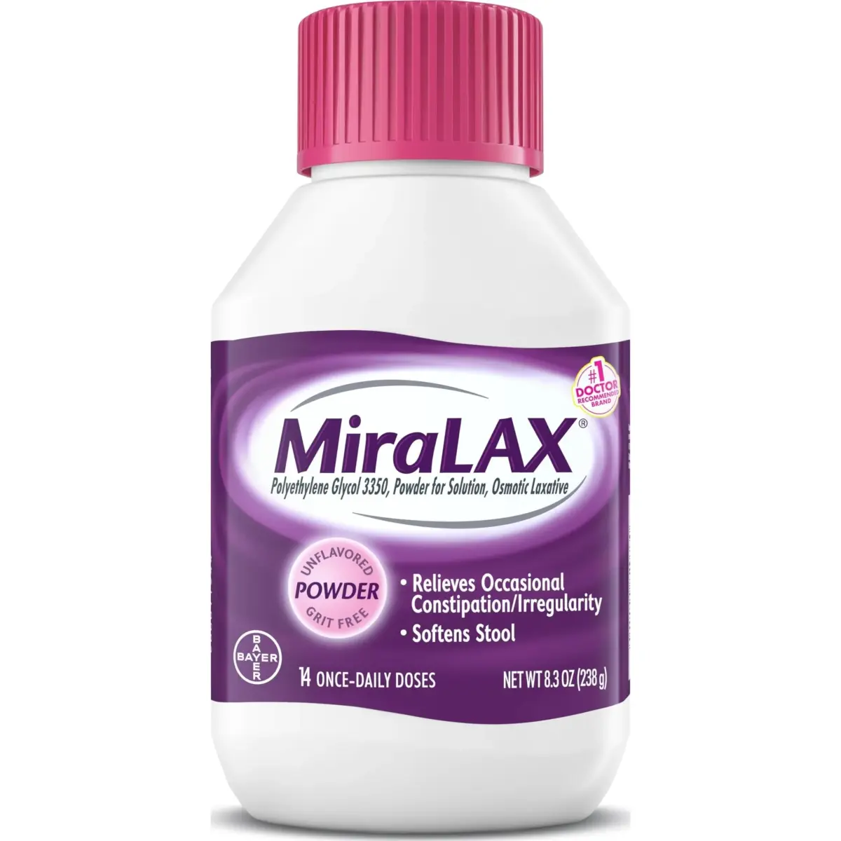 MiraLAX Gentle Constipation Relief Powder, PEG 3350, 14 Doses | Physician Recommended Osmotic Laxative - main product image