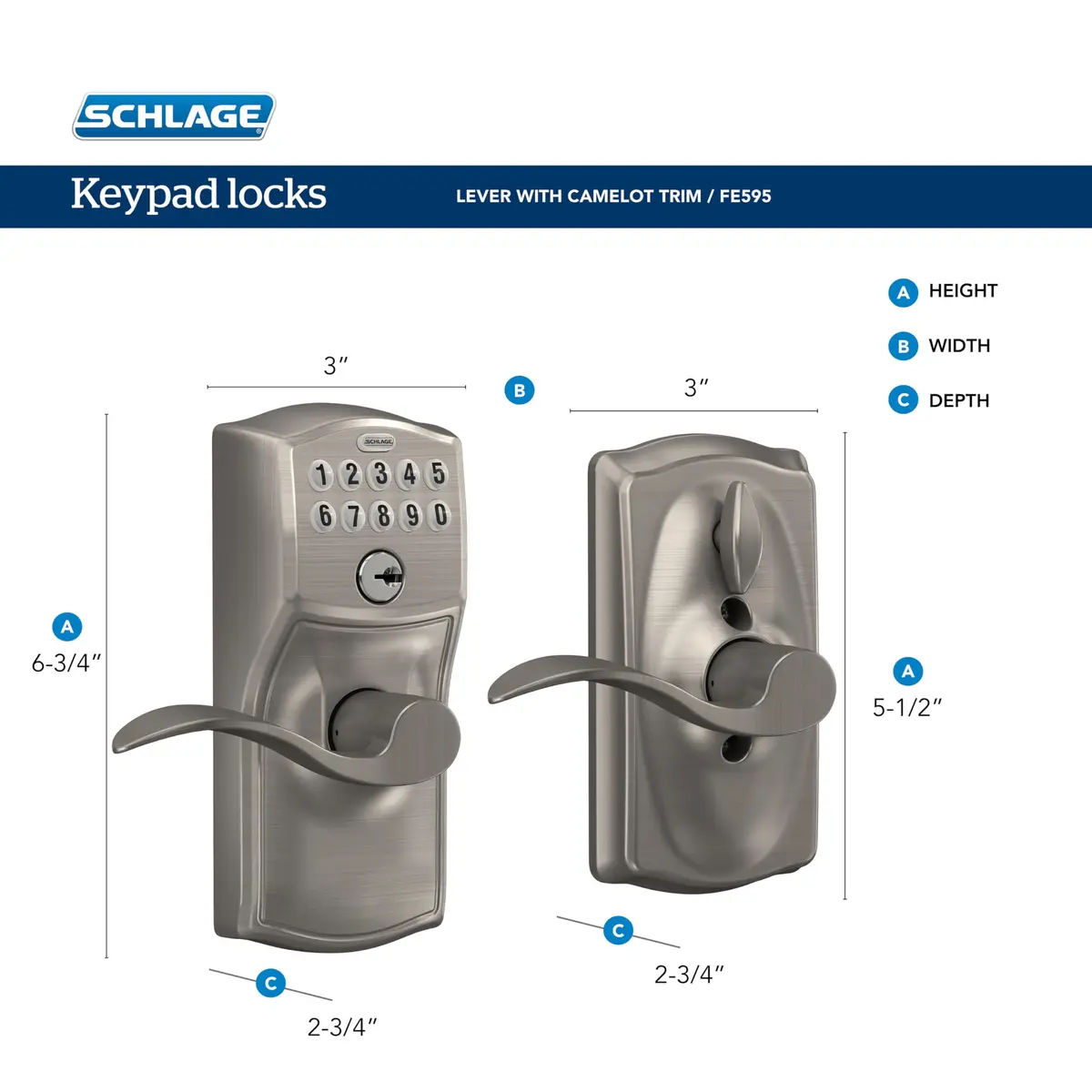 Schlage Camelot Keypad Lock with Lever Handle, Aged Bronze | Keyless Entry & Auto Lock (70-120 chars) - view 3