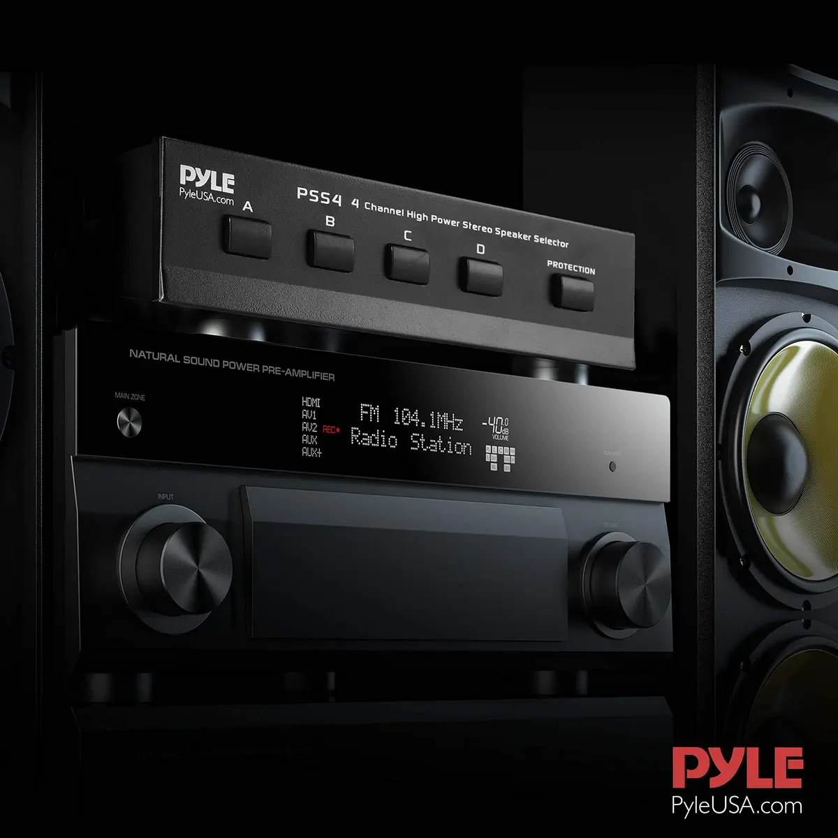 Pyle 4-Channel High Power Stereo Speaker Selector - A/B/C/D | 4 Pairs of Speakers, 100W/Channel, 14-Gauge Wires - view 8