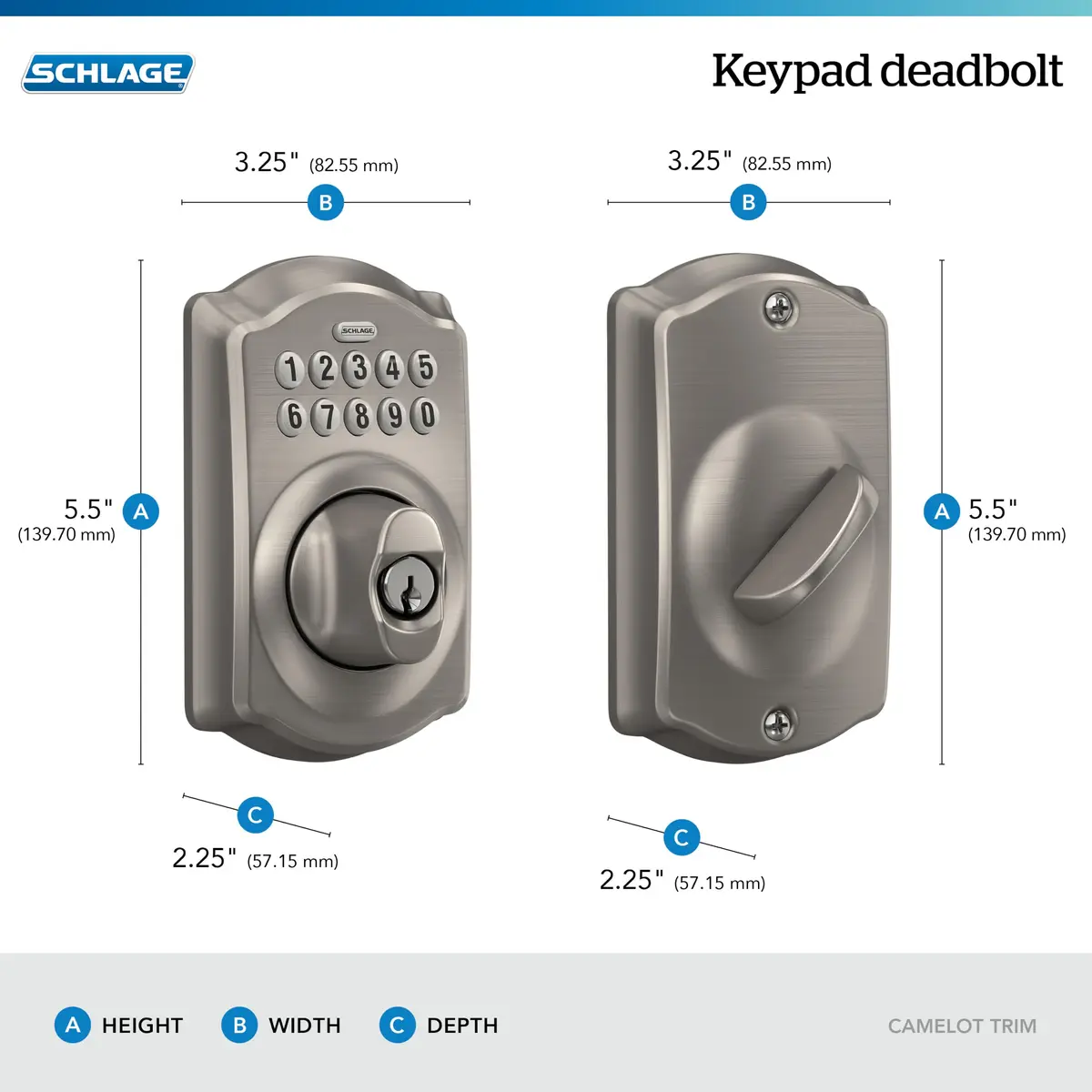 Schlage Electronic Keypad Deadbolt Lock, Camelot Trim, Satin Nickel | Secure Keyless Entry with Durable Metal Construction - view 3