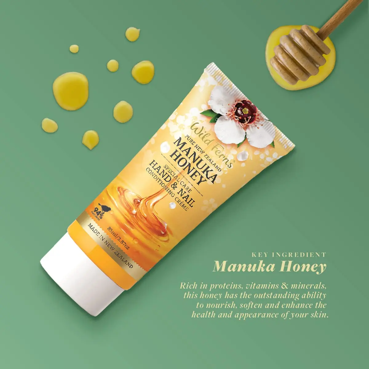 Wild Ferns Manuka Honey Hand & Nail Conditioning Crème, 85ml | Hydrates & Strengthens with NZ Natural Ingredients - view 5