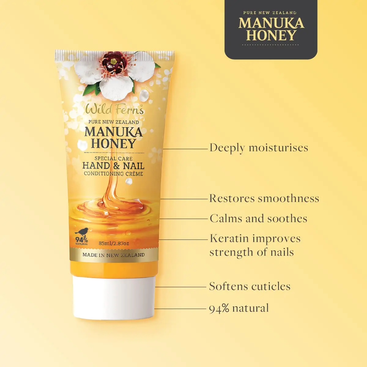 Wild Ferns Manuka Honey Hand & Nail Conditioning Crème, 85ml | Hydrates & Strengthens with NZ Natural Ingredients - view 4