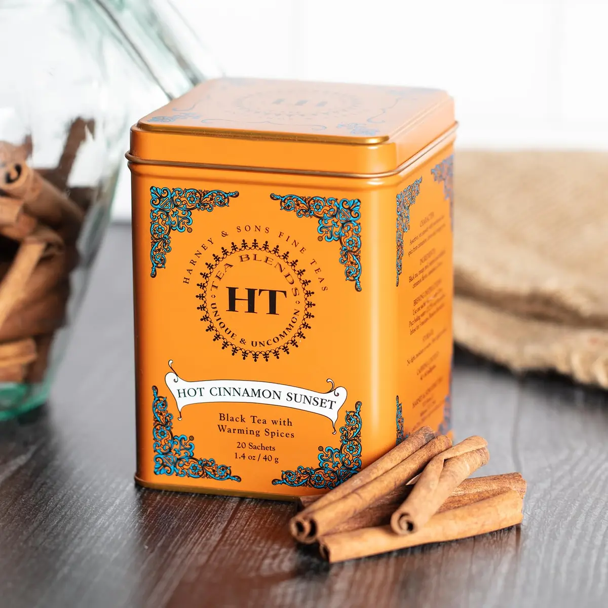 Harney & Sons Caffeinated Hot Cinnamon Sunset Black Tea with Orange and Cloves Tin 20 Sachets | Bold Spice Flavor, Hot or Iced (70-120 chars) - view 5