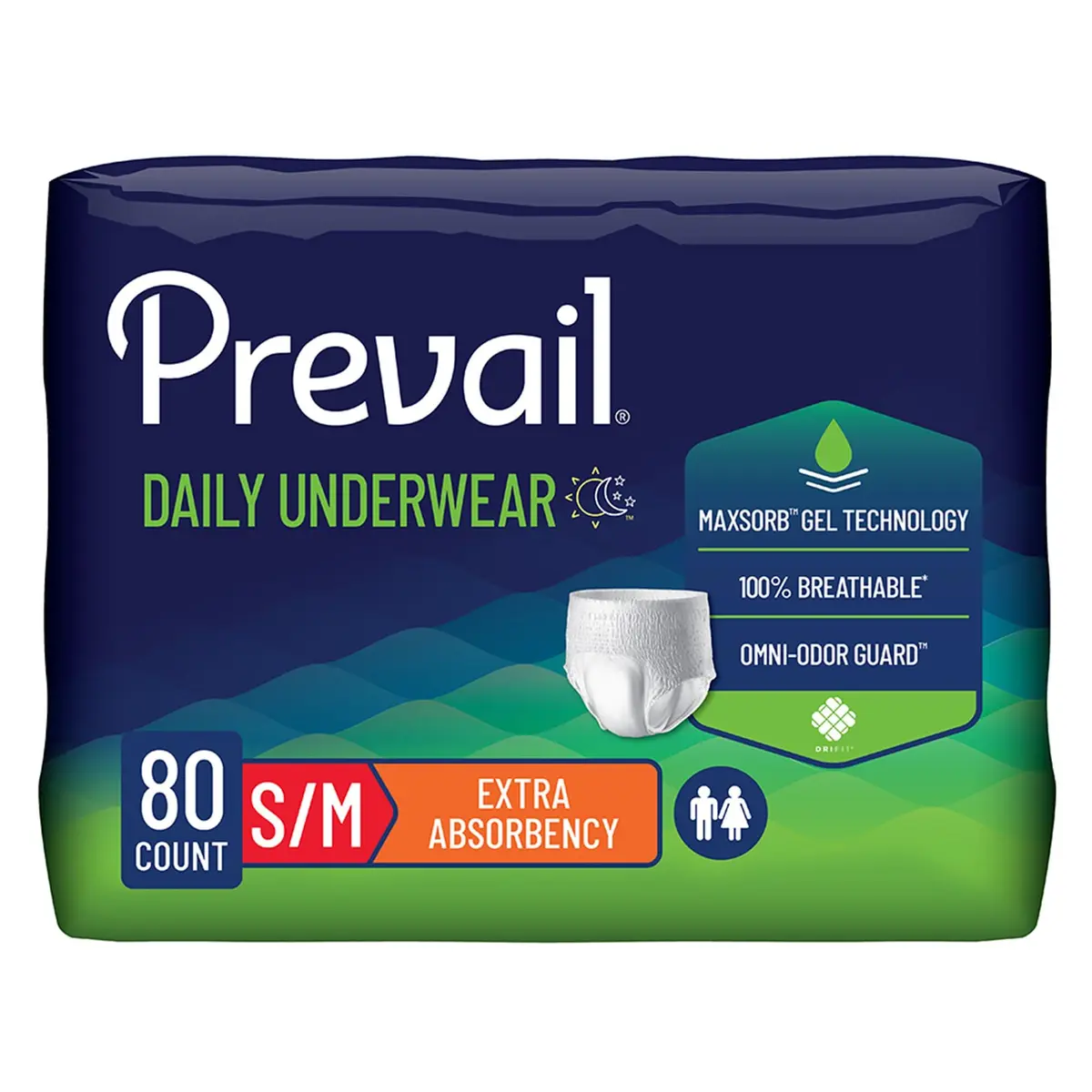 Prevail Daily Protective Underwear - Unisex Adult Incontinence Underwear - Disposable Adult Diaper for Men & Women - Maximum Absorbency - Medium - 80 Count (4 packs of 20) - main product image