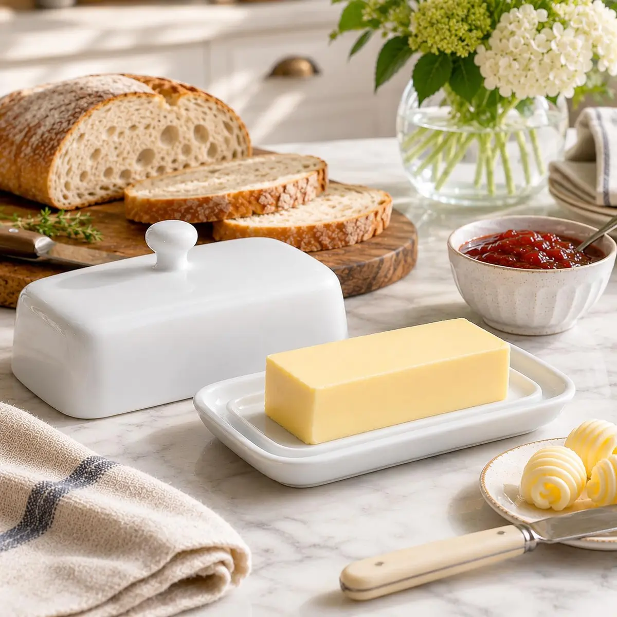 HIC Kitchen Butter Dish with Lid, Fine Porcelain | Elegant Serveware for All Butter Types in India - view 2