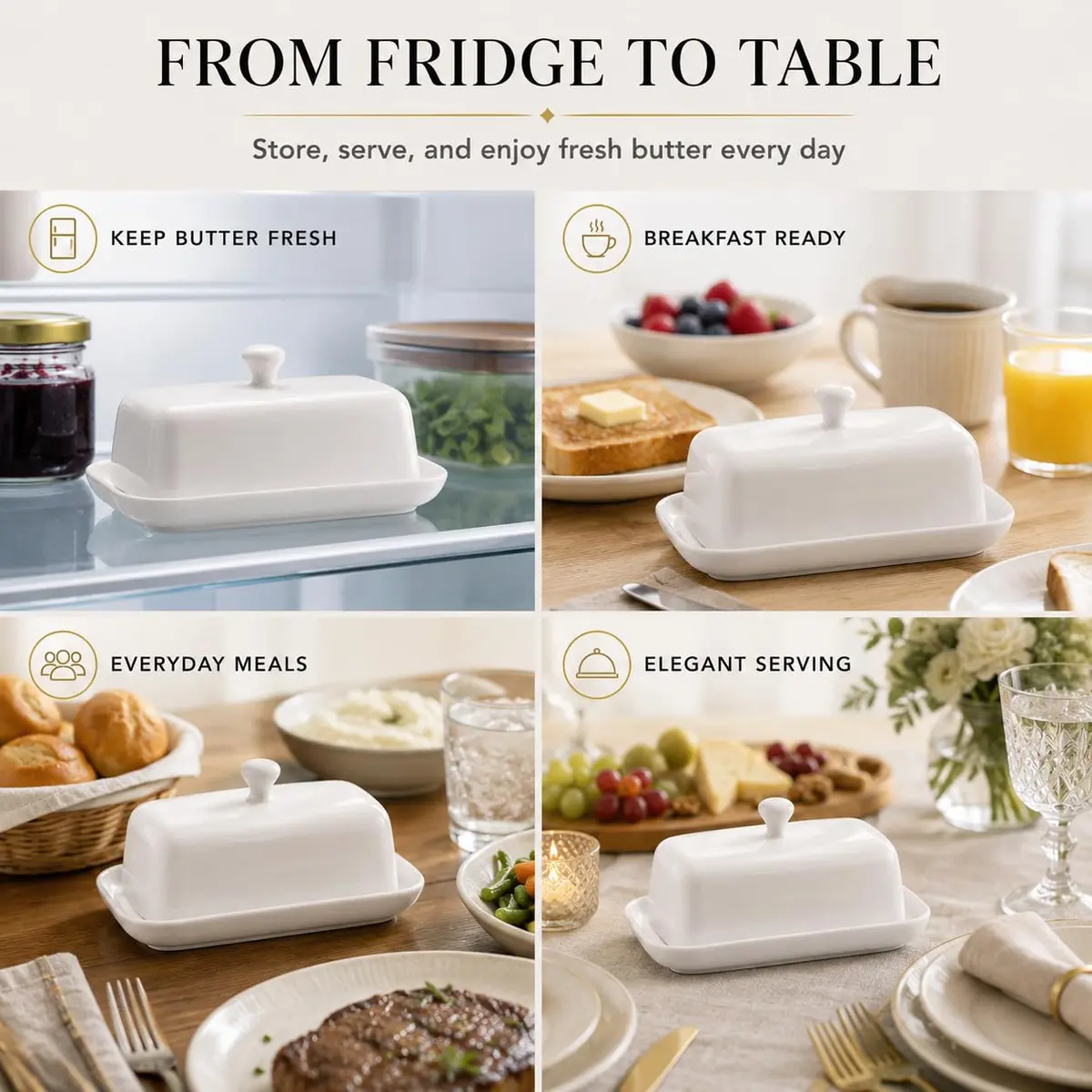 HIC Kitchen Butter Dish with Lid, Fine Porcelain | Elegant Serveware for All Butter Types in India - view 4