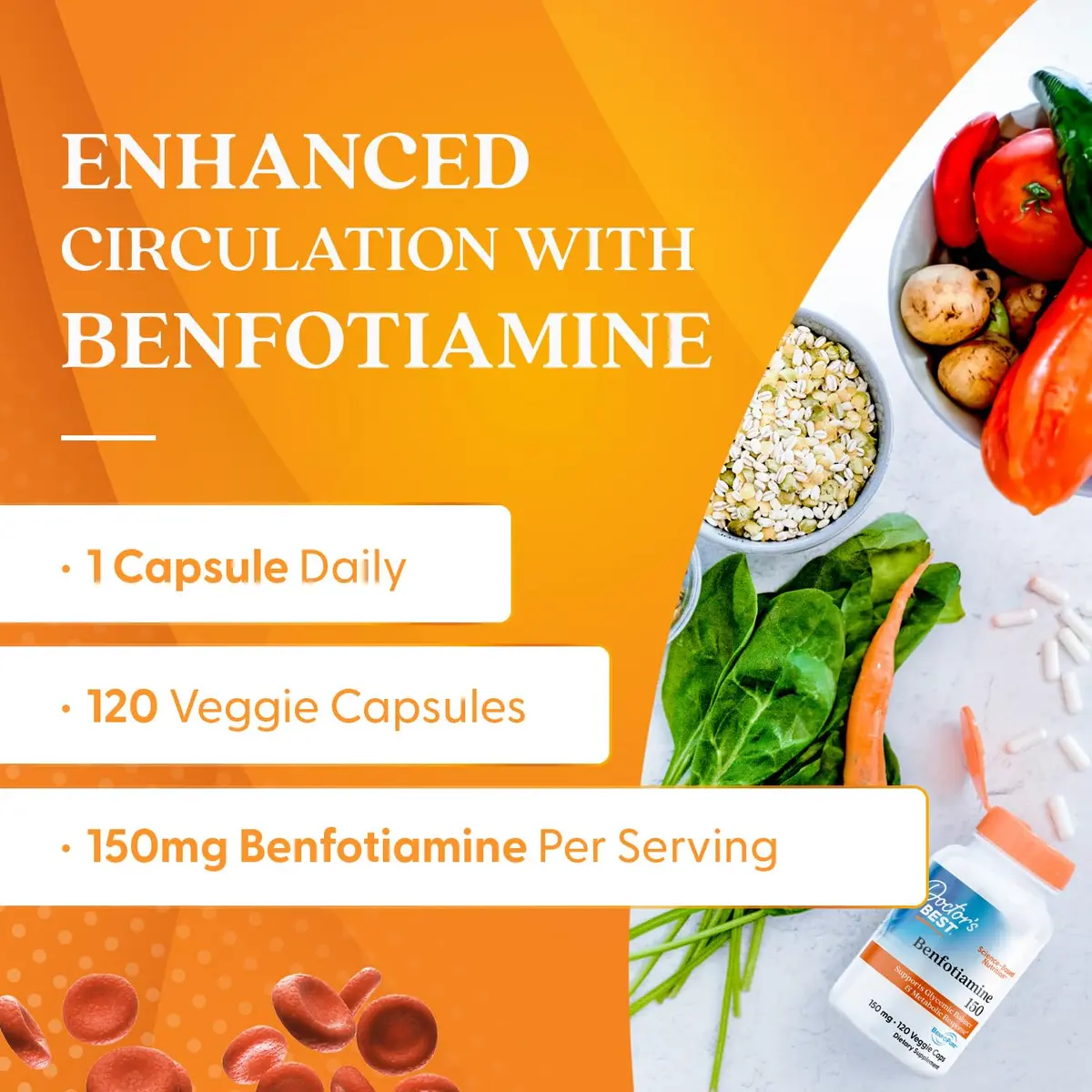 Doctor's Best Benfotiamine 150mg Supplement | Non GMO, Vegan, 120 Veggie Caps - view 7