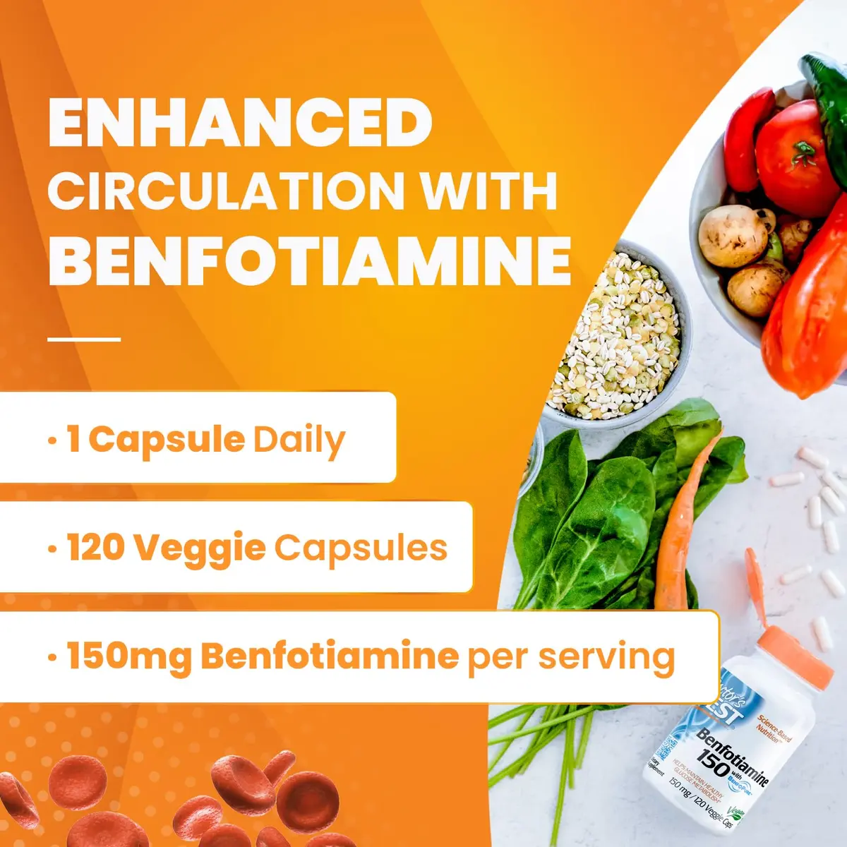 Doctor's Best Benfotiamine 150mg Supplement | Non GMO, Vegan, 120 Veggie Caps - view 8