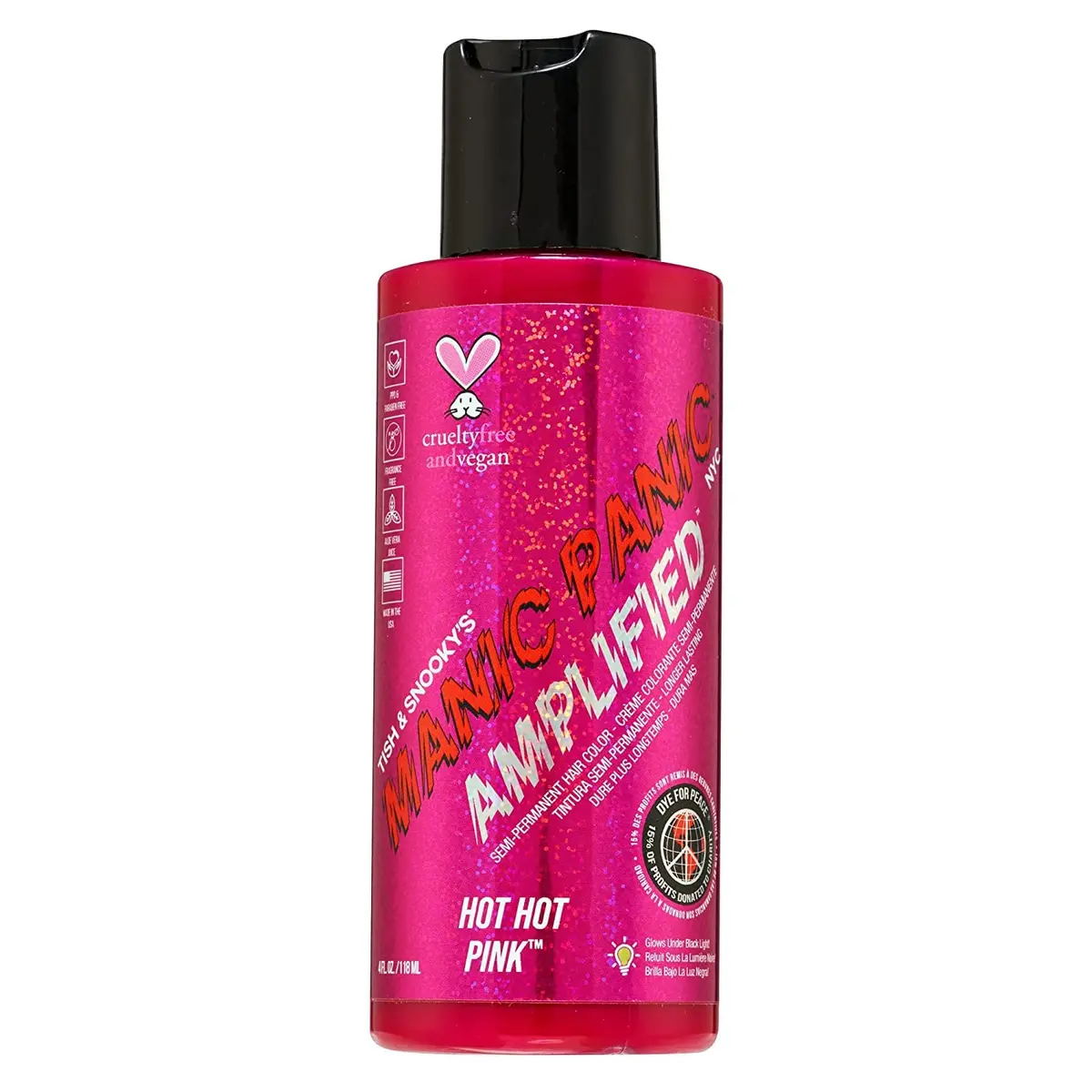 MANIC PANIC Hot Hot Pink Amplified Semi-Permanent Hair Dye 118ml (4 Fl Oz) | Glows Under Blacklight - main product image