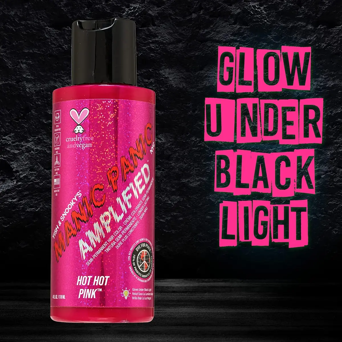 MANIC PANIC Hot Hot Pink Amplified Semi-Permanent Hair Dye 118ml (4 Fl Oz) | Glows Under Blacklight - view 2