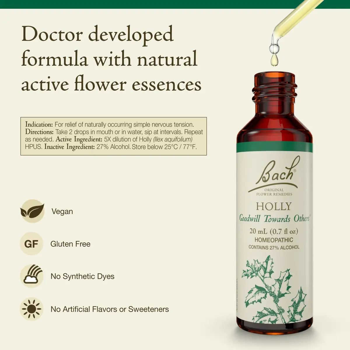 Bach Flower Remedies Holly 20ml | Emotional Balance & Goodwill (120 chars) - view 2