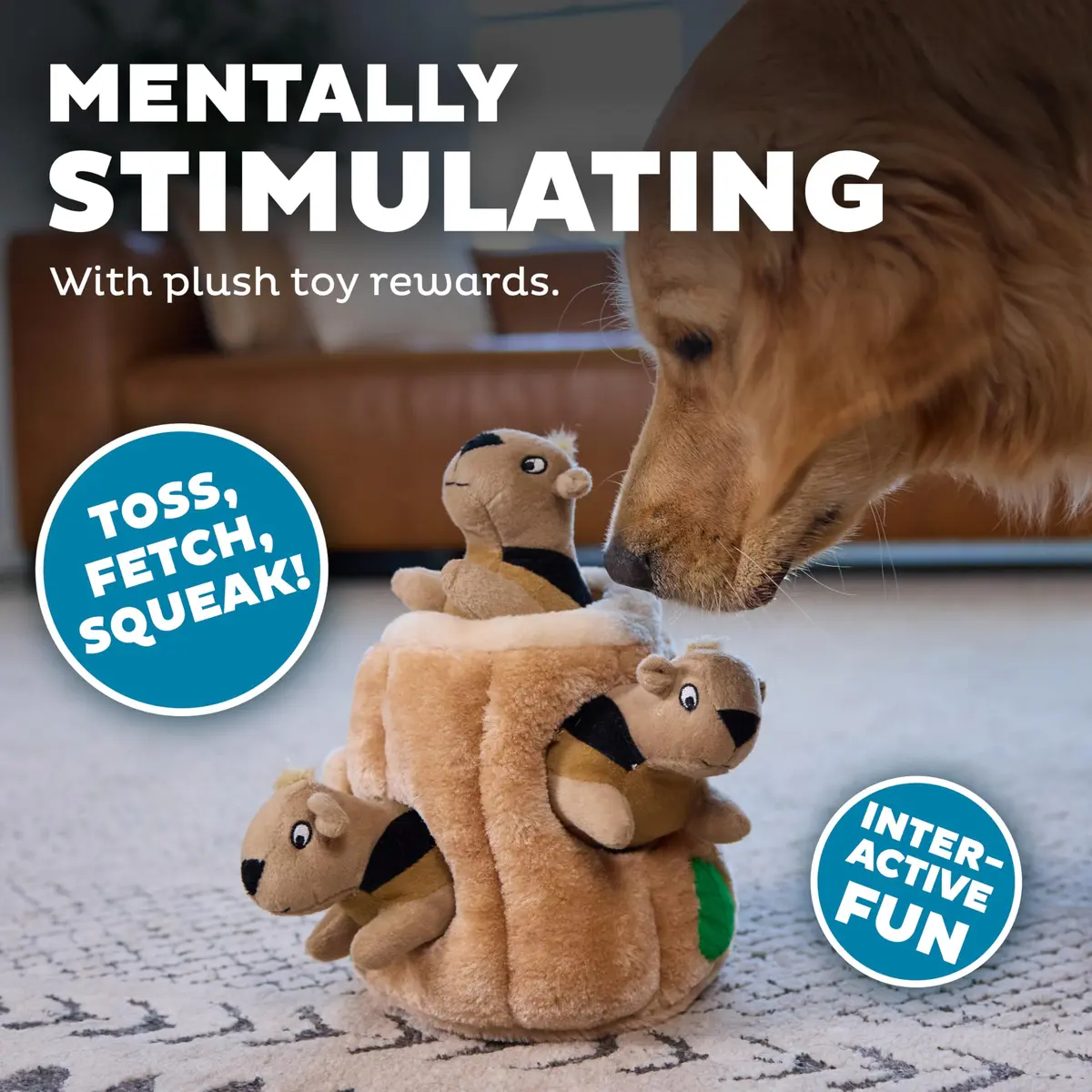 Outward Hound Hide-A-Squirrel Plush Squeaky Dog Toy Large 10.5 x 7.5 inches | Interactive Puzzle for Dogs - view 5