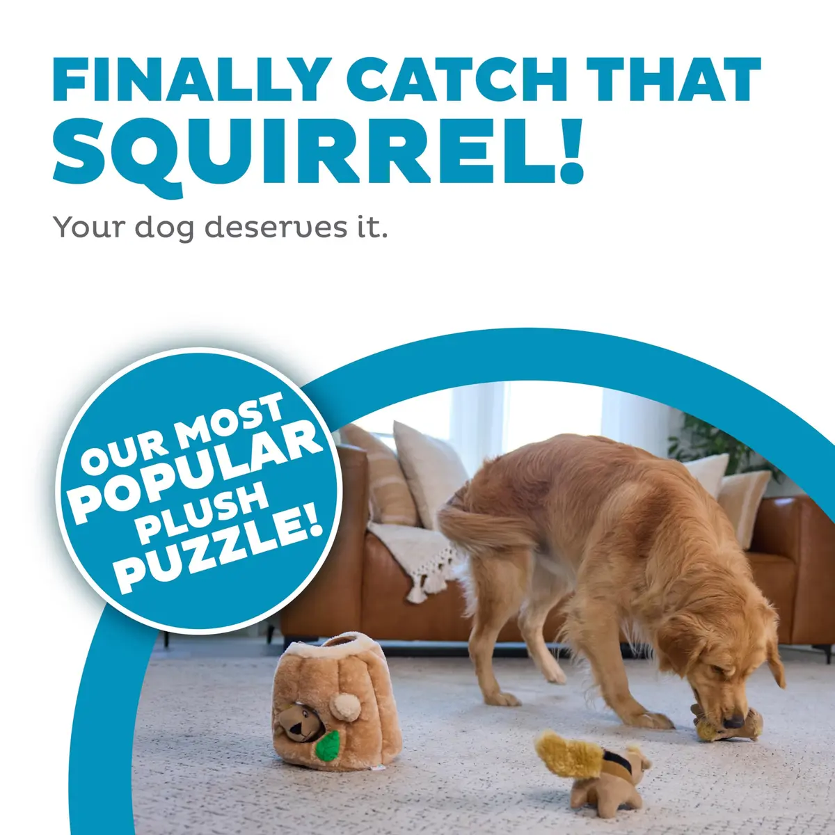 Outward Hound Hide-A-Squirrel Plush Squeaky Dog Toy Large 10.5 x 7.5 inches | Interactive Puzzle for Dogs - view 2