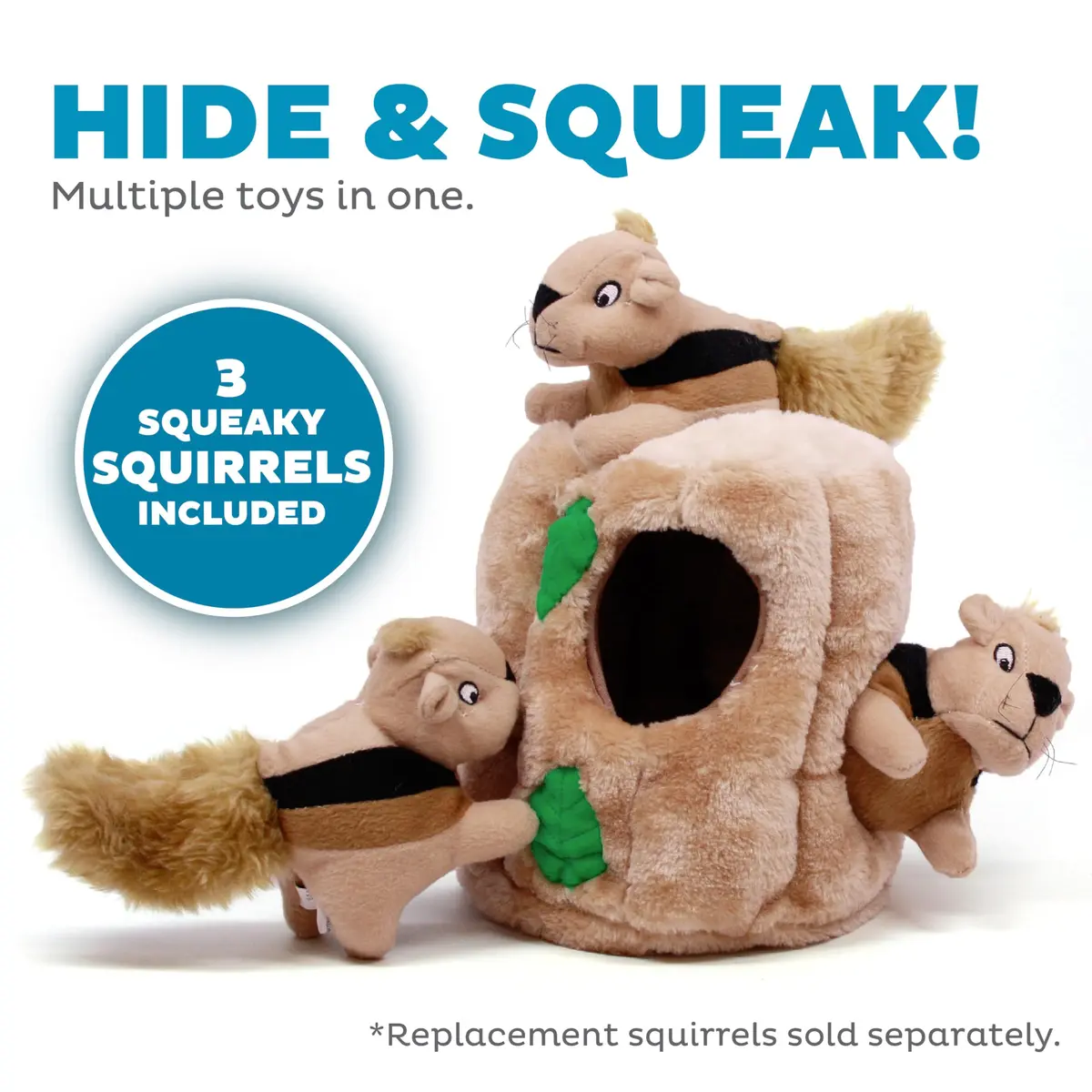 Outward Hound Hide-A-Squirrel Plush Squeaky Dog Toy Large 10.5 x 7.5 inches | Interactive Puzzle for Dogs - view 3