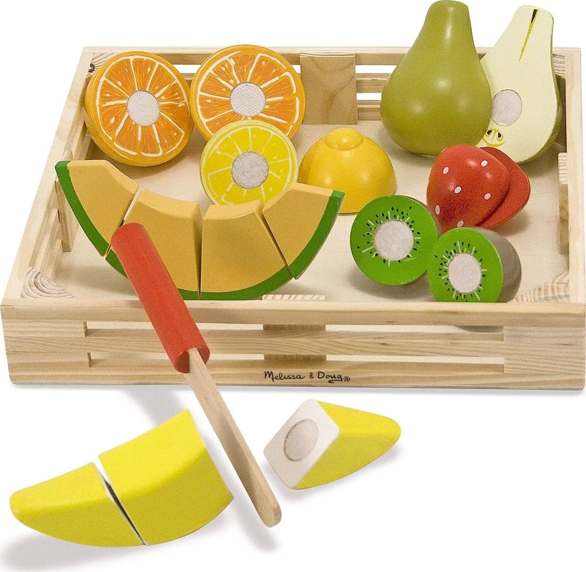 Melissa & Doug Wooden Cutting Fruit Toy Food Set with Knife & Storage Crate | Preschool Learning Toys for Girls & Boys 3+ - main product image