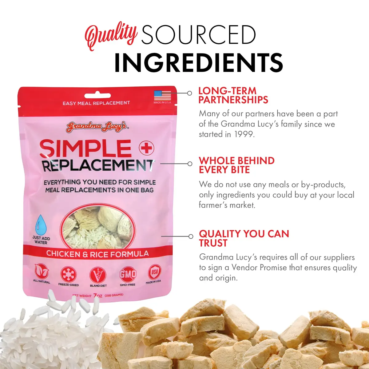 Grandma Lucy's Chicken & White Rice Freeze-Dried Dog Food 7Oz | Simple, Gmo-Free & Grain-Free - view 5