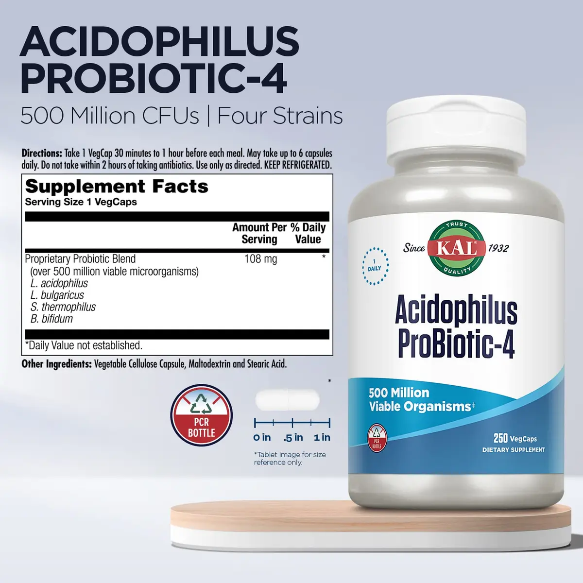 KAL Acidophilus ProBiotic-4 250 VegCaps | Digestive & Gut Health Support - view 3