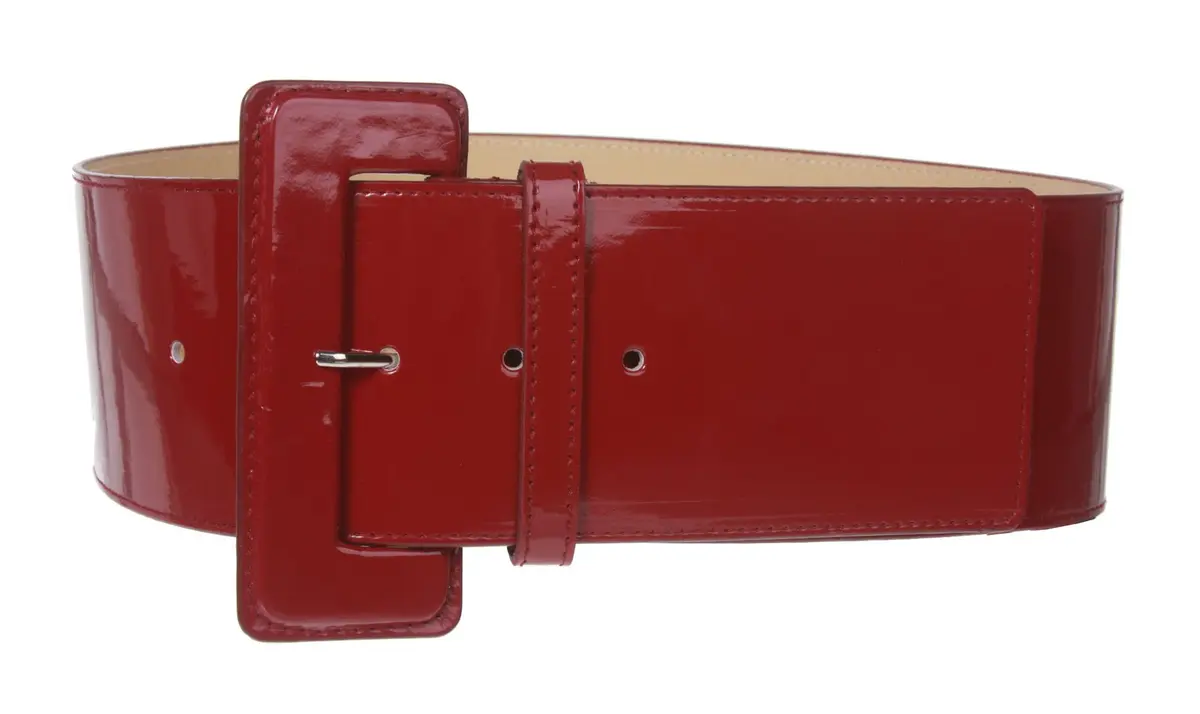 Beltiscool Ladies High Waist Wide Patent Leather Belt 36" Dark Red | Bold Fashion Accessory - main product image