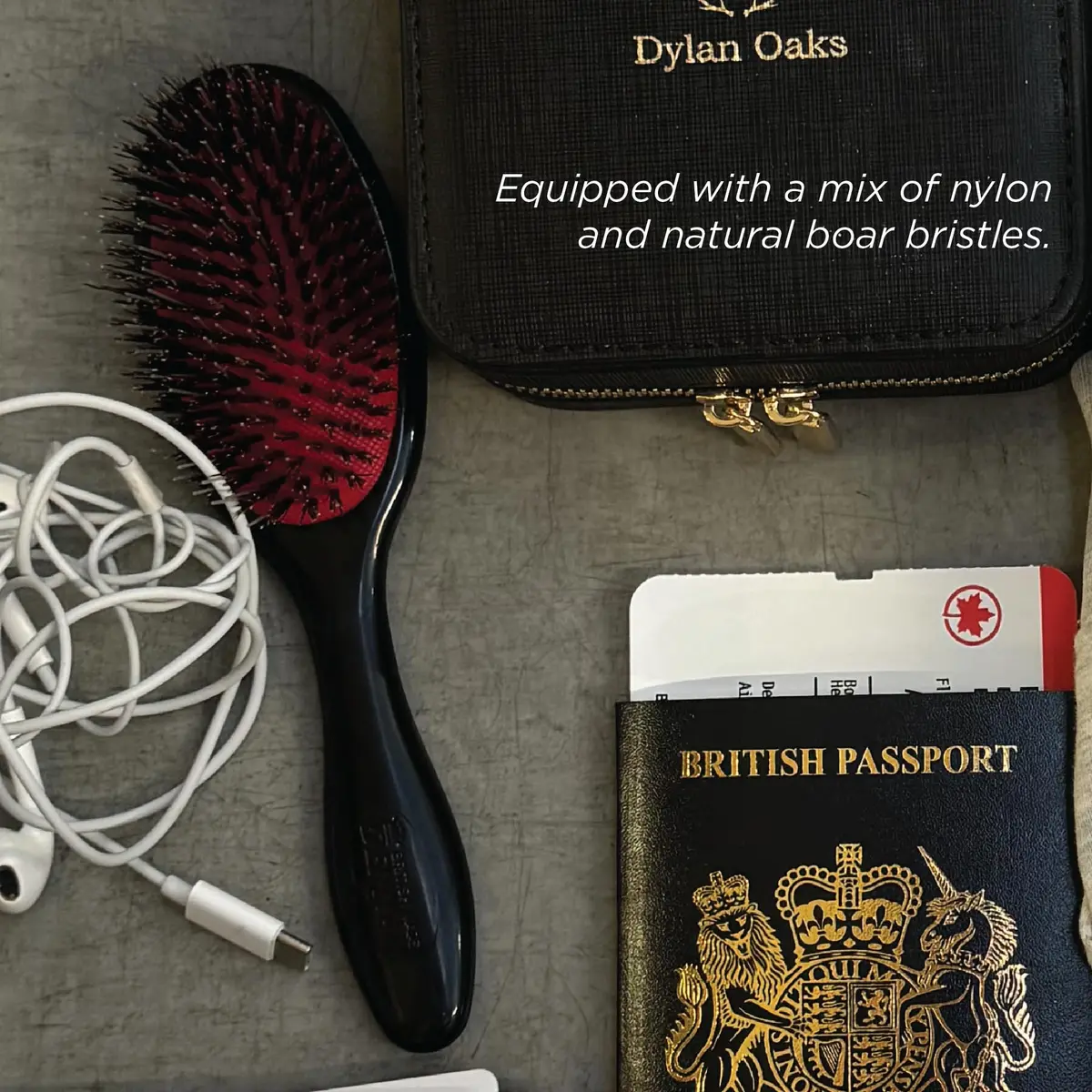 Denman D81S Cushion Hair Brush Small Black with Nylon Boar Bristles | Detangling, Smoothing, Shine - view 6