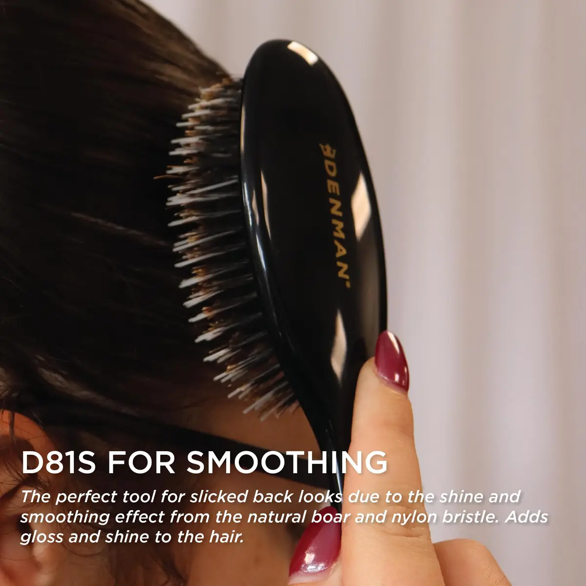 Denman D81S Cushion Hair Brush Small Black with Nylon Boar Bristles | Detangling, Smoothing, Shine - view 4