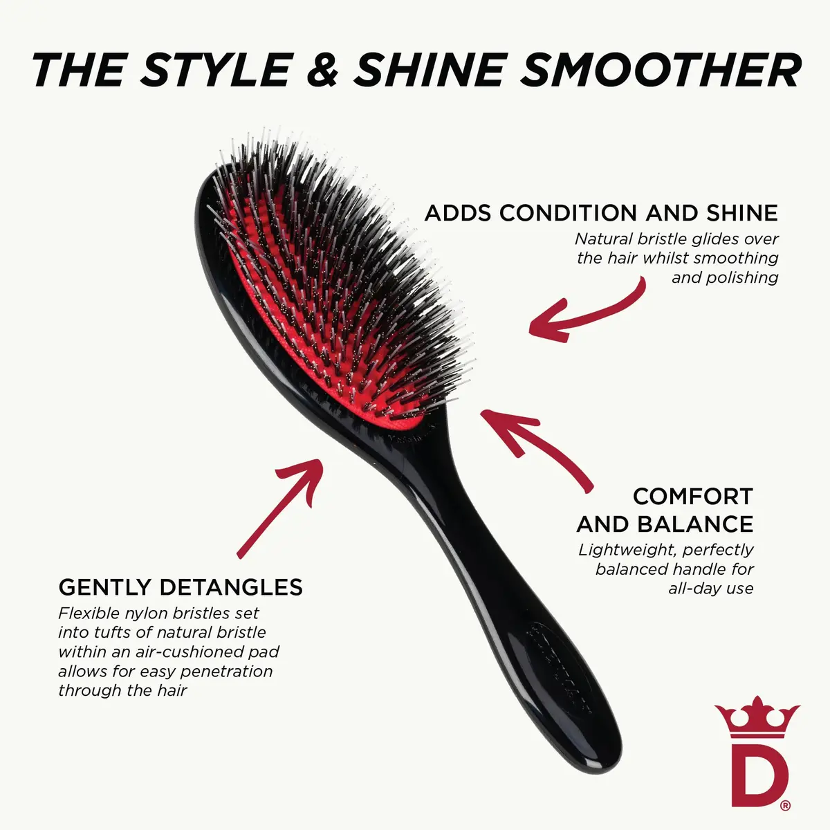 Denman Boar Bristle Hair Brush D81M – Smoothing & Shine Enhancing for Slick Back Styles, Curl Defining & Detangling - view 7