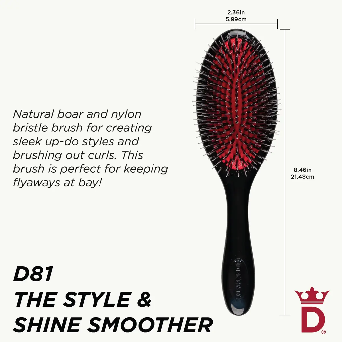 Denman Boar Bristle Hair Brush D81M – Smoothing & Shine Enhancing for Slick Back Styles, Curl Defining & Detangling - view 2