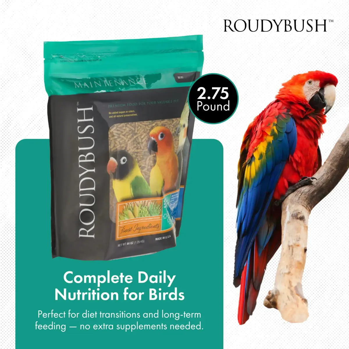 RoudyBush Daily Maintenance Bird Food Pellets 1250 g (44 oz) | Scientifically Formulated for All Life Stages - view 2