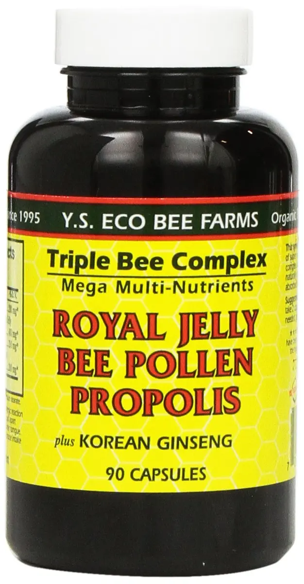 YS Organic Royal Jelly Bee Pollen Propolis with Ginseng Capsules 90 Count | Triple Bee Complex for Energy - main product image