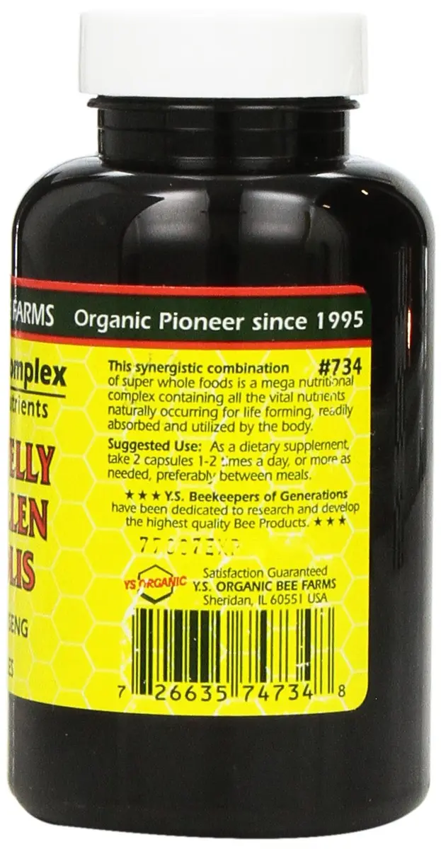 YS Organic Royal Jelly Bee Pollen Propolis with Ginseng Capsules 90 Count | Triple Bee Complex for Energy - view 2