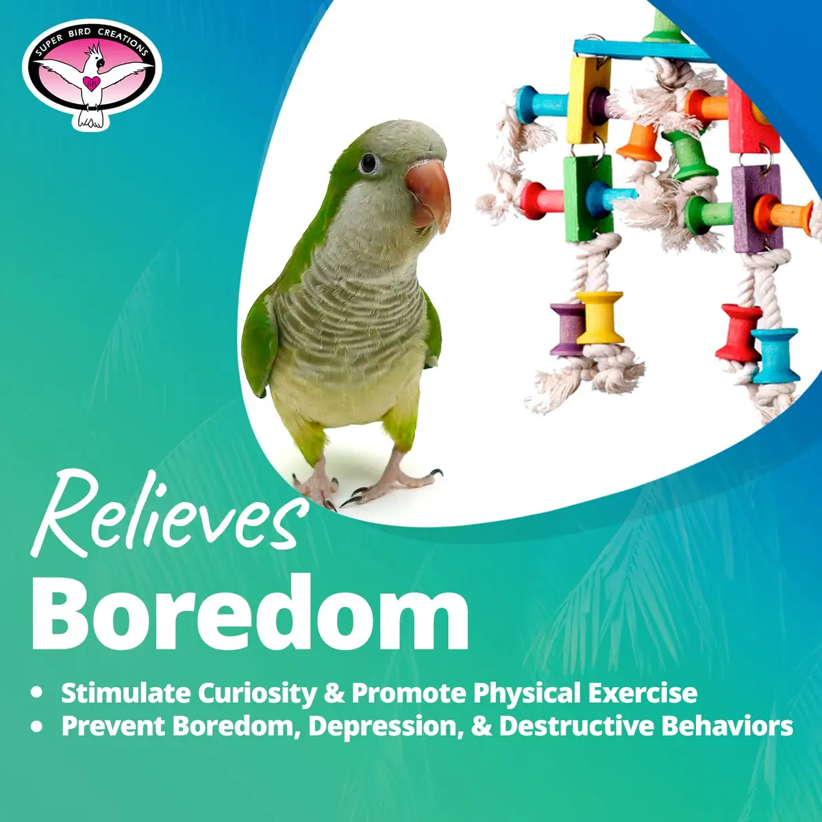 Super Bird Creations Dancing Spools Bird Toy with Cotton Rope for Medium Birds | 33cm (13" L x 8" H x 2" W) - view 6