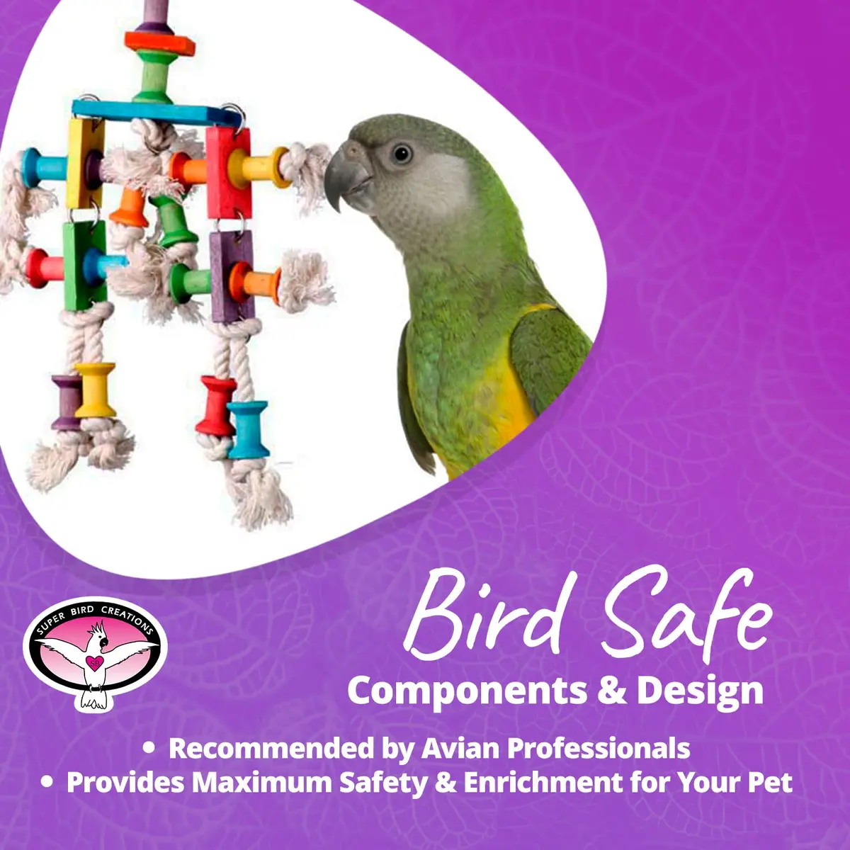 Super Bird Creations Dancing Spools Bird Toy with Cotton Rope for Medium Birds | 33cm (13" L x 8" H x 2" W) - view 7