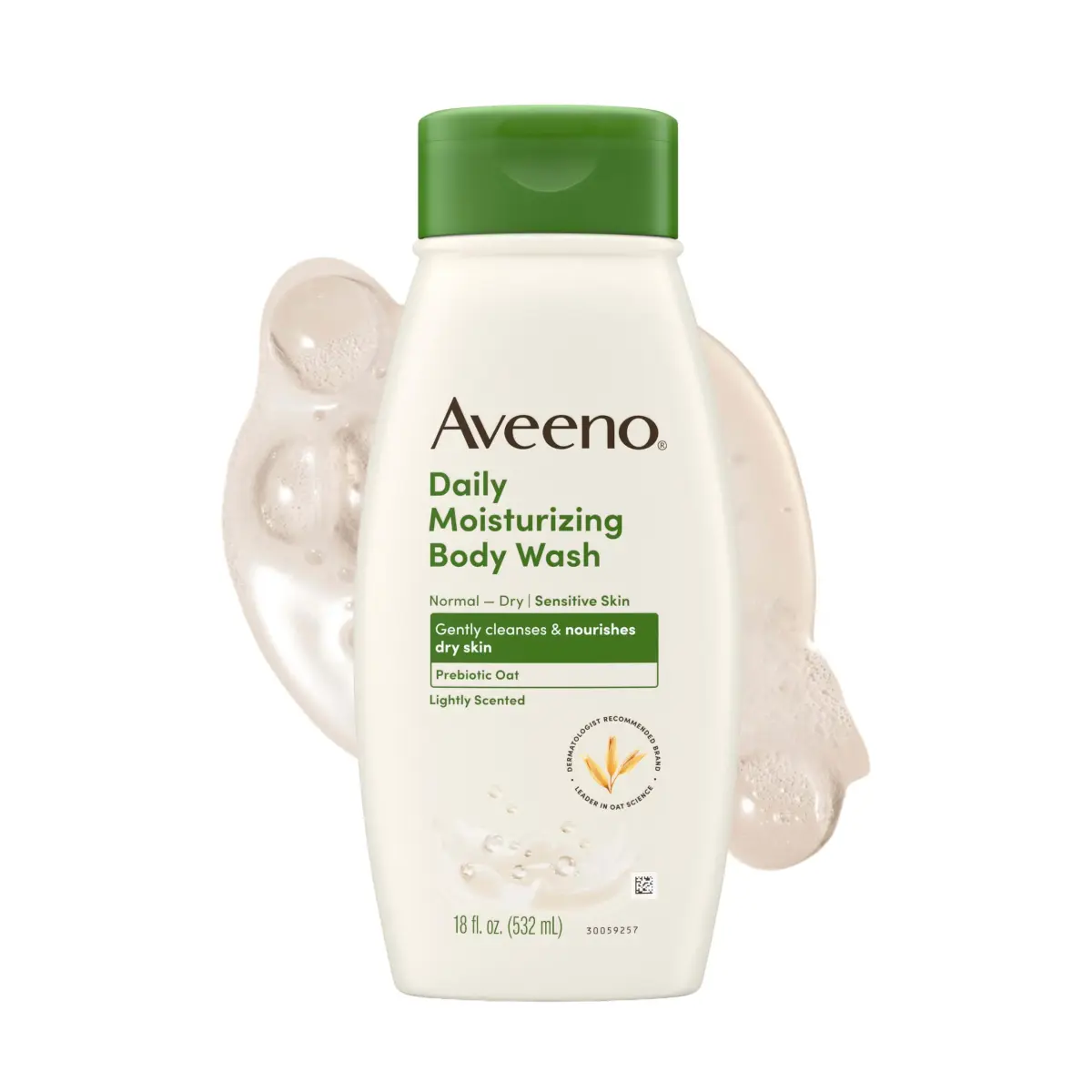 Aveeno Daily Moisturizing Body Wash for Normal to Dry Skin, Sensitive Skin Formula with Prebiotic Oat, 532ml (18 Fl Oz) | Gently Cleanses & Nourishes Dry Skin - main product image