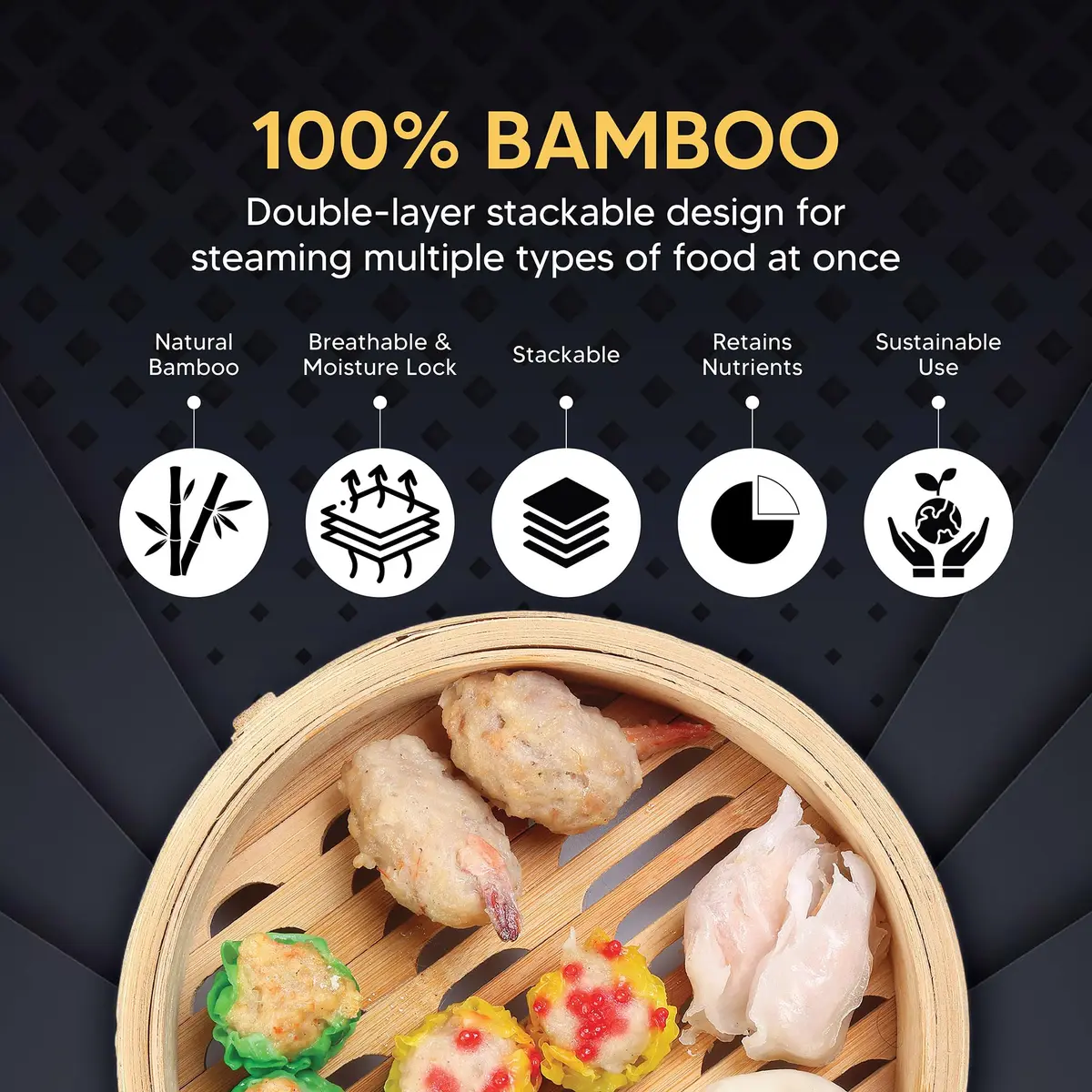 Helen's Asian Kitchen 10-Inch Natural Bamboo Food Steamer Basket with Lid | Traditional 2-Tier Steamer for Dumplings, Dim Sum, Veggies, Fish, Meat - view 2