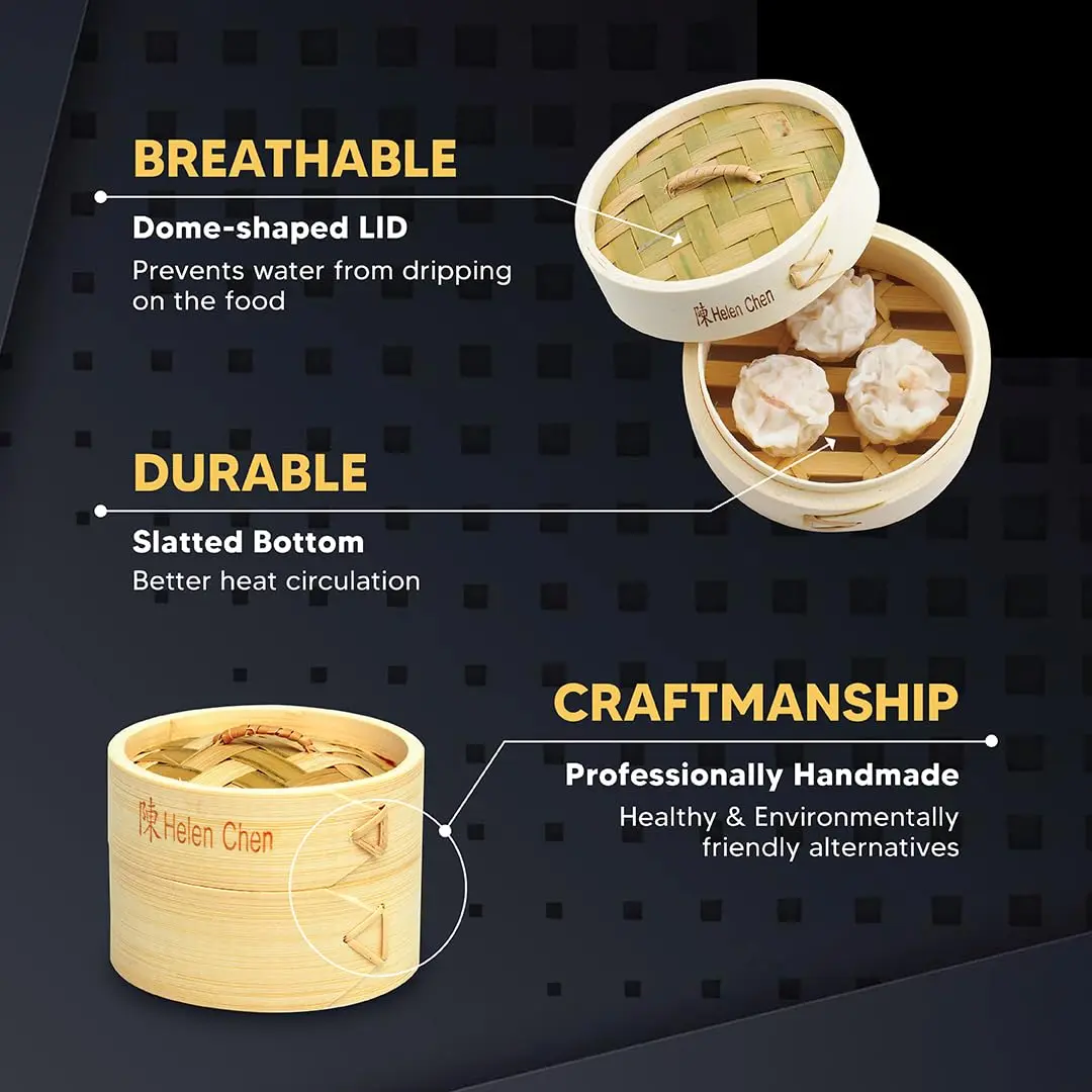 Helen's Asian Kitchen Bamboo Dim Sum Steamer Basket with Lid, 4 Inch (10 cm) 1-Tier | Authentic Asian Cooking - view 7