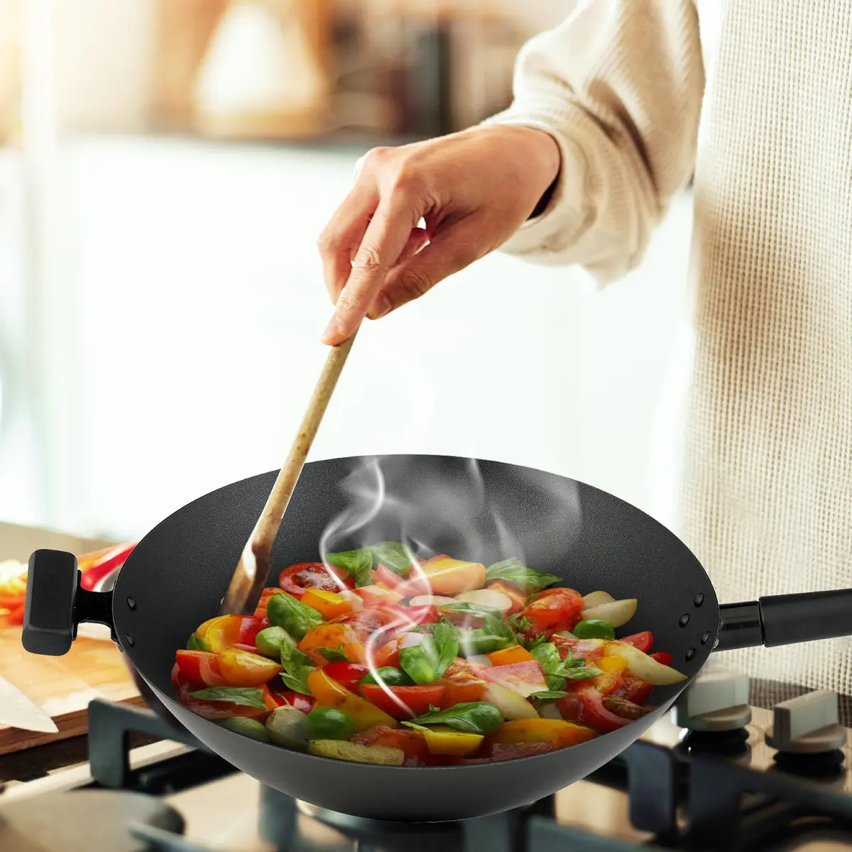 Helen's Asian Kitchen Premium Excalibur Non-Stick Wok, 14-Inch Flat Bottom | Traditional Asian Cooking Performance - view 6