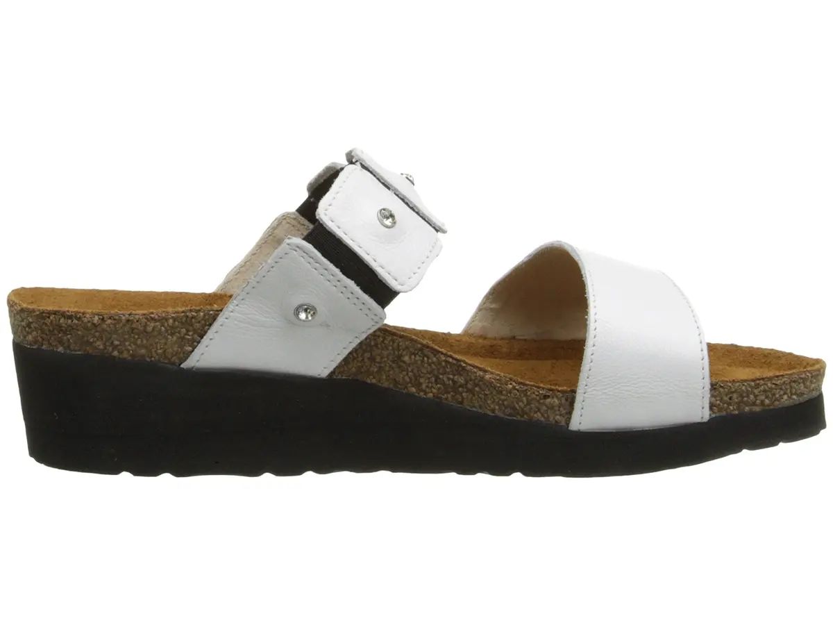 NAOT Ashley Wedge Sandal, White Leather, 40 EU/8.5-9 M US | Feminine slip-on with rhinestone accents - view 2