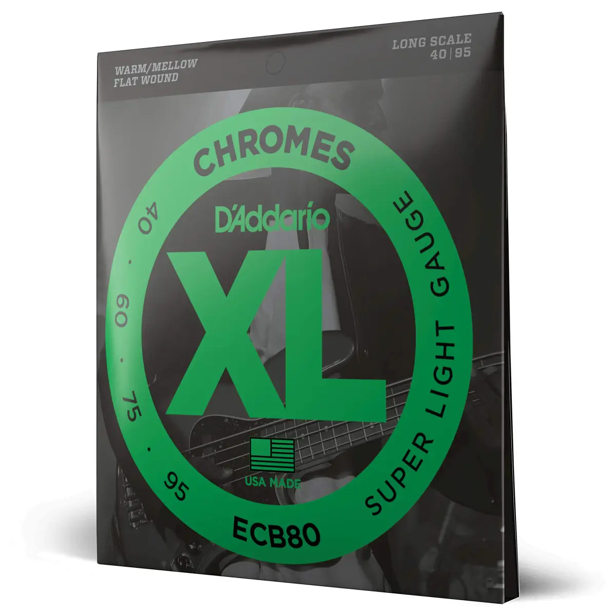 D'Addario XL Chromes Flatwound Bass Strings ECB80, Super Light 40-95 | Smooth Mellow Tone, Consistent Durability - main product image